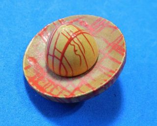 Lg Antique Vtg Wood Realistic Button Hat Sumbrero Painted