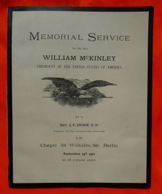 1901 President William Mckinley Church Memorial Service Antique Certificate Rare