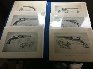 6 Vintage Posters Of Antique Colt Revolvers 14 1/2 " X 11 3/4 "