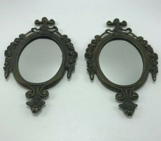 Vintage Antique - Look Italy Small Mirrors Wall Hanging Cast Metal Bronze