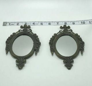 Vintage Antique - look Italy Small Mirrors Wall Hanging Cast Metal Bronze 2