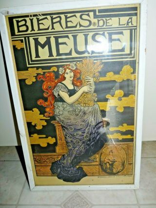 Vintage French Advertising Beer Print Bieres De La Meuse By A.  Mucha Framed
