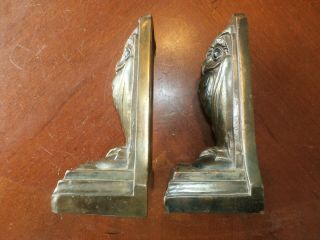Pair Vintage Antique Brass Bronze Overlay Chalkware Owl Bookends Book Ends 2