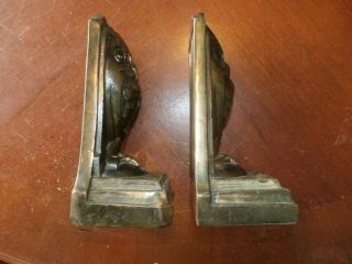 Pair Vintage Antique Brass Bronze Overlay Chalkware Owl Bookends Book Ends 5