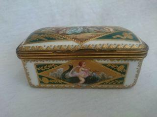Antique Sevres Porcelain Box Painted With Classical Cherub Scenes