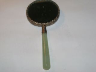 Antique Vintage Chinese Jade Handle Painted Porcelain silver tone ornate Mirror 4