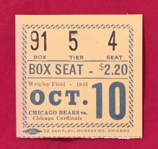 1943 Chicago Bears Vs Cardinals Nfl Football Game Ticket Stub Antique Vintage