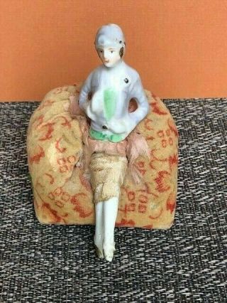 Antique German Porcelain Flapper Half Doll Pincushion