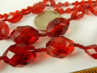 Ruby Red Crystal Bead 32 " Flapper Tassle Necklace Art Deco Antique Tlc