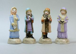 Antique Set Of Four Dresden Fine Porcelain Carol Singer Figures C.  1880