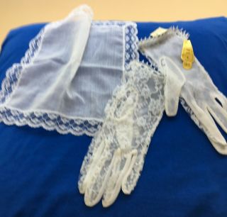Set Vintage Wedding Lace Gloves And Hanky