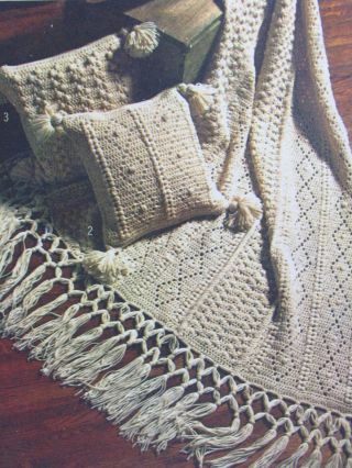 Vintage Crochet Pattern For Afghan And Pillows Simplicity 6647 Instructions 1974