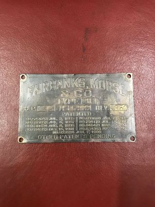 Brass Fairbanks Morse Type H Antique Hit And Miss Gas Engine Name Plate
