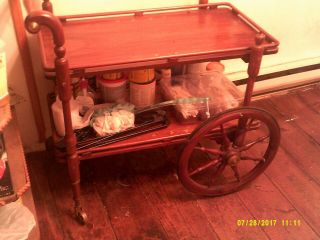 Vintage Inlaid Solid Wood Serving Bar Tea Cart Custom Design Local Pickup