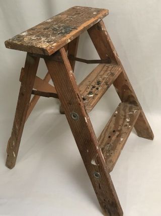Antique Wood Step Stool Ladder Plant Stand Primitive Farmhouse Decor Vintage Guc