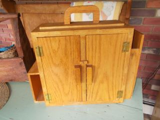 Vintage Oak Wooden Portable Card File Cabinet Filing Chest Demo Case