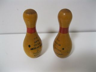 2 Vintage Wood Bowling Pin Trophy Mini Trophies 
