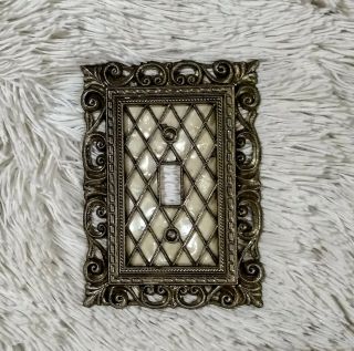 Vintage Light Switch Plate Cover Single Outlet Metal Victorian 1960s Gold Pearl