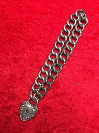 Antique Victorian Sterling Silver Heart Lock Bracelet 14.  5g