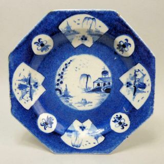 Antique Bow Blue & White Porcelain Plate C.  1750