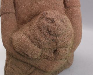 Antique Early 20thC American Folk Art Carved Sandstone,  Young Girl & Fat Cat 11