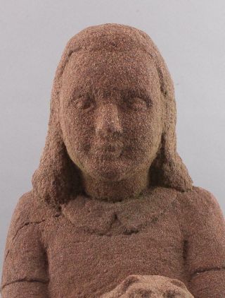 Antique Early 20thC American Folk Art Carved Sandstone,  Young Girl & Fat Cat 3