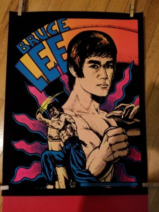 Vintage 1976 Bruce Lee Vintage Blacklight Poster Pin - Up Martial Arts