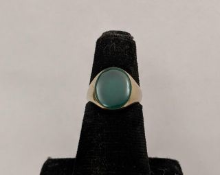 Antique 14k Yellow Gold Ring W/ Oval Green Jade - Size 7 Statement Ring (7.  4g)