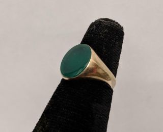 Antique 14K Yellow Gold RING w/ Oval Green Jade - Size 7 Statement Ring (7.  4g) 2