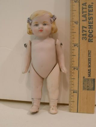Antique 4 1/2 " All Bisque German Jointed Doll