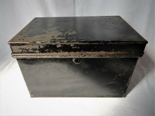 Lovely Vintage Black Metal W&s Storage / Deed / Document Box - No Key