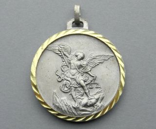 Antique Religious Large Pendant.  Saint Michael.  Virgin Mary.  Paratroope.  Medal