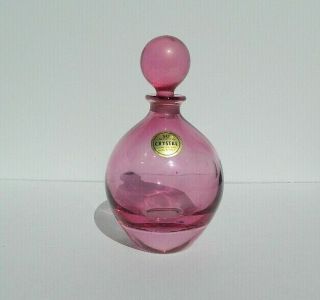 Vintage Nos Hand Blown Pink Italian Sc Crystal Perfume Bottle With Dauber Marked