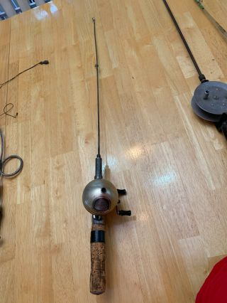 Vintage Steel Ice Fishing Rod And Great Lakes 98 Reel - 30.  5 Inches Long
