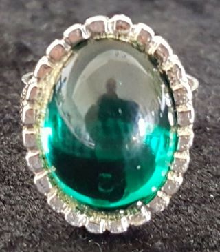Silver Plate & Green Stone Vintage Art Deco Antique Adjustable Size Dress Ring