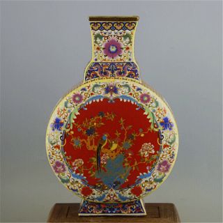 Chinese Ancient Antique Hand Make Enamel Flower And Bird Patterns Vase