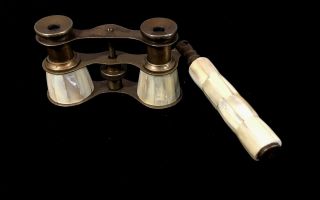 Antique Early 20thc Grace Mother Of Pearl Opera Glasses W/ Handle