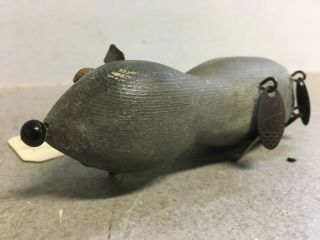 Vintage Folk Art Mouse Wooden Weighted Fishing Lure - No Hooks - 5.  5 