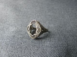 Antique Art Deco Flapper Space For A Jewel Filigree Silver Ring