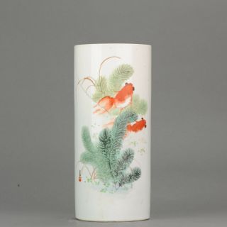 20th Century Antique Rollwagon Vase With Goldfish And Calligraphy