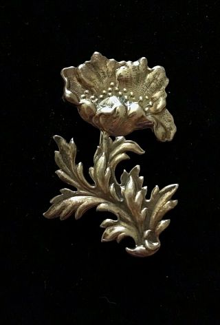 Vtg Or Antique Heavy Art Nouveau Sterling Silver Flower Brooch 2 1/4 " 8.  0g M227