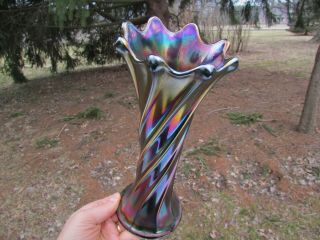 Dugan Wide Rib Antique Carnival Art Glass Spiral Vase Purple A One