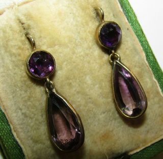 Gorgeous,  Antique Victorian 9 Ct Gold Earrings With 12.  20 Ct Fine Amethysts