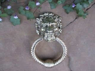 Architectural Salvage Vintage in Brass Door Knocker Lion Head Knob Handle 8