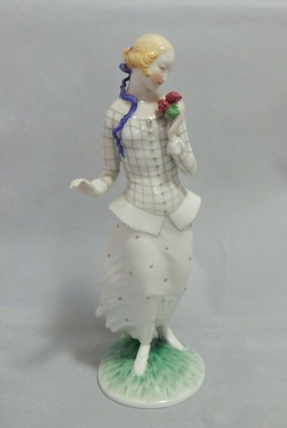 Antique Augarten Wien Porcelain Lady With Flowers Figurine