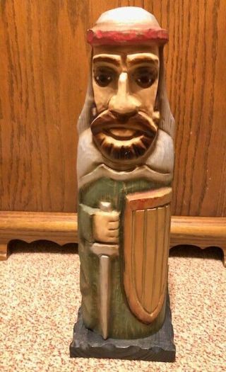 Old Vintage Folk Art Hand Carved Wooden Man Bottle Casket Holder Safe Case
