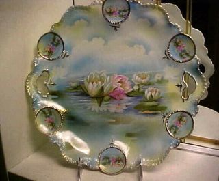 Rare Antique 1895 RS Prussia Water Lilies Medallion Cake Plate - Red Mark 5