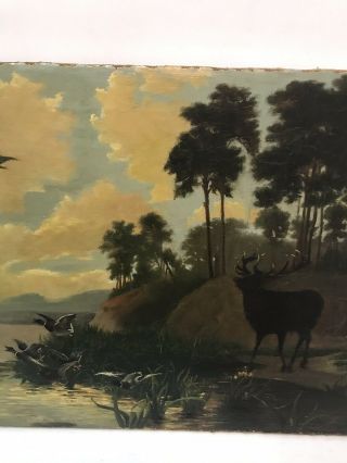 Antique Sporting Art Wildlife Study Oil Painting Of Ducks And A Moose 3