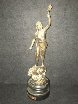 French Bronzed Spelter Statue Le Pouvoir (the Power) - Woman Star & Lion