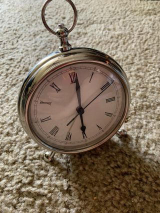 Pottery Barn Antique English Style Nickel Finish Pocket Watch Table Alarm Clock